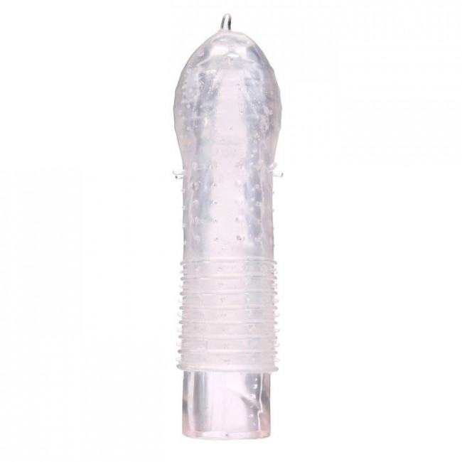 Прозрачная массажная насадка на пенис с рельефом - 12,5 см.